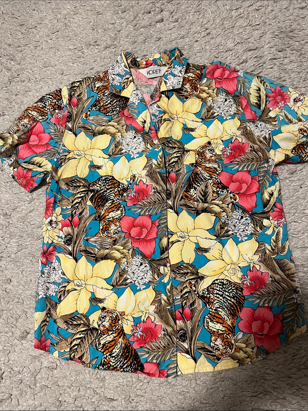 Koret Men's Turquoise Floral & Tiger Print Button-Down Shirt